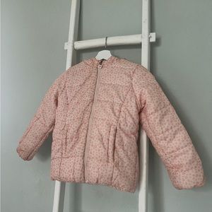 Girl puffer jacket, pink animal print